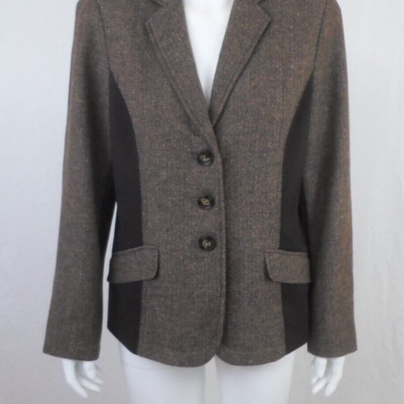 NWT Coldwater Creek Mixed Media Tweed Jacket Blazer Brown Herringbone - Picture 2 of 9